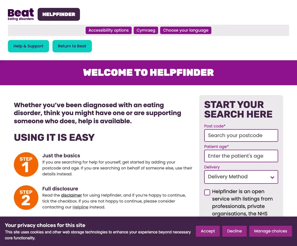 Beat Eating Disorders - Helpfinder
